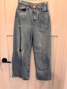Hudson Jeans Light Wash Wide Leg Distressed Denim